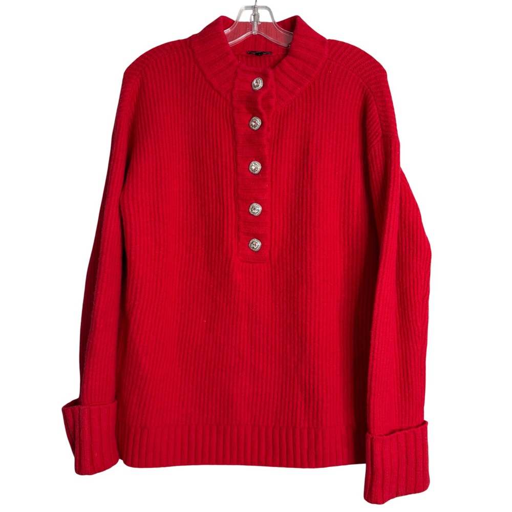 Talbots Jewel Button Henley Wool Blend Pullover Sweater Womens M Red Knit Preppy
